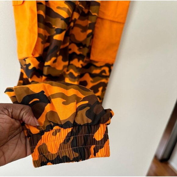 Hera Collections Orange & Brown Camo Cargo Jogger Pants With Pockets - Unisex S - Picture 6 of 16